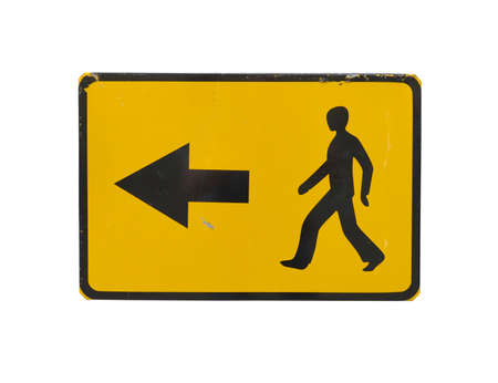 Old road sign isolated on white background