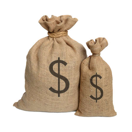 Two bags from a sacking isolated on a white background.の写真素材