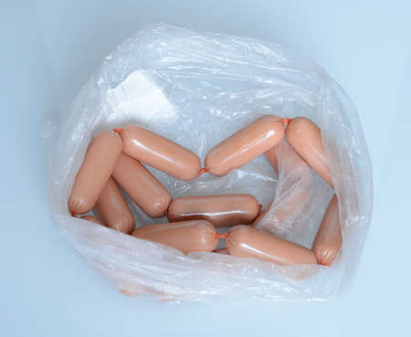 Sausage chain in Plastic Bagの写真素材