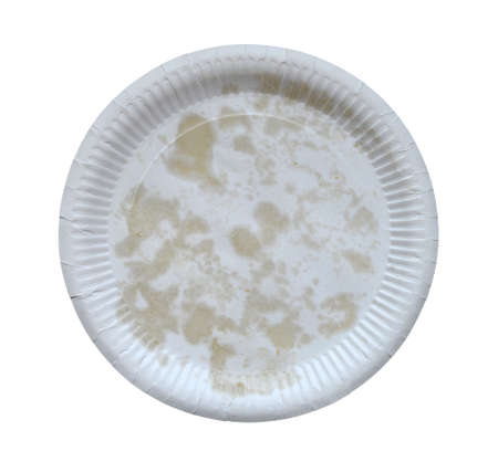 Disposable paper plate for food isolated on a white background.の写真素材