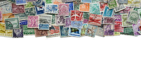 White Background and Stamps mail of the different countries.のeditorial素材