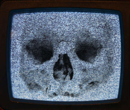 Abstract background. Concept No signal TV and skullの写真素材