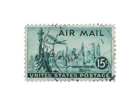 United States of America postage stamps isolated on a white background.