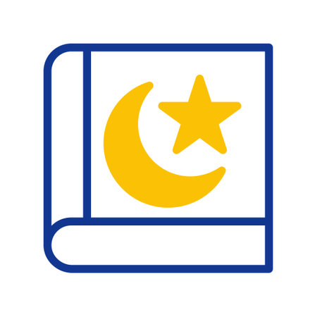 quran icon outline blue yellow style ramadan illustration vector element and symbol perfect. Icon sign from modern collection for web.のイラスト素材