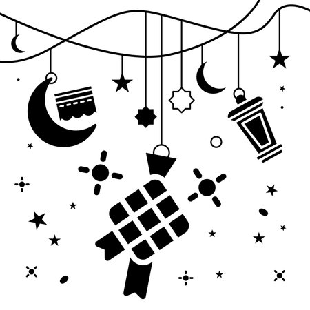 Vector Ramadan kareem element background decorative design black and white style illustration perfect designのイラスト素材