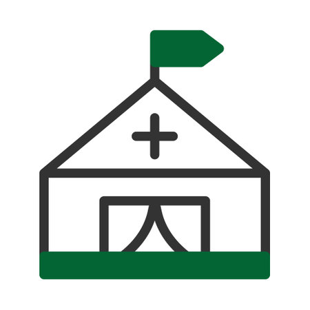 tent icon duotone grey green style military illustration vector army element and symbol perfect. Icon sign from modern collection for web.のイラスト素材