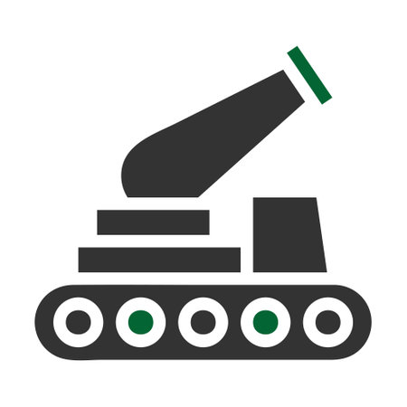 cannon icon solid grey green colour military illustration vector army element and symbol perfect. Icon sign from modern collection for web.のイラスト素材