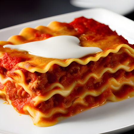 Delicious homemade Italian Lasagna, minced beef bolognese sauce, hot tasty Lasagna with cheese food picture wallpaper, photos,の素材