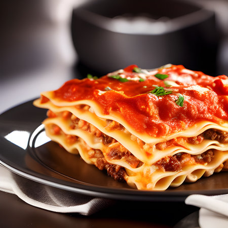 Delicious homemade Italian Lasagna, minced beef bolognese sauce, hot tasty Lasagna with cheese food picture wallpaper, photos,の素材