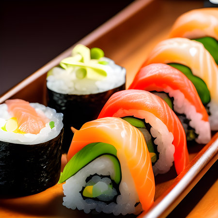 Japanese sushi food, sushi roll with eel and shrimp, Various kinds of sushi served tasty food picture wallpaper, photos,の素材