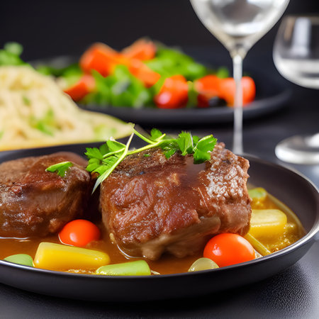 Beef Leg Slice with marrow tasty, steak Ossobuco alla Milanese with vegetable food picture wallpaper, photos,の素材