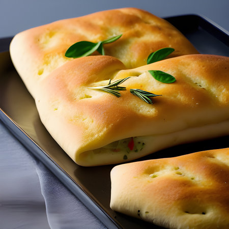 Italian focaccia bread with rosemary and garlic served on plate food picture wallpaper, photos,の素材