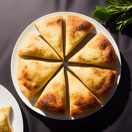 Italian focaccia bread with rosemary and garlic served on plate food picture wallpaper, photos,の素材