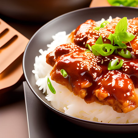 crispy fried sesame chicken in galbi sauce with pickled radish plate food picture wallpaper, photos,の素材