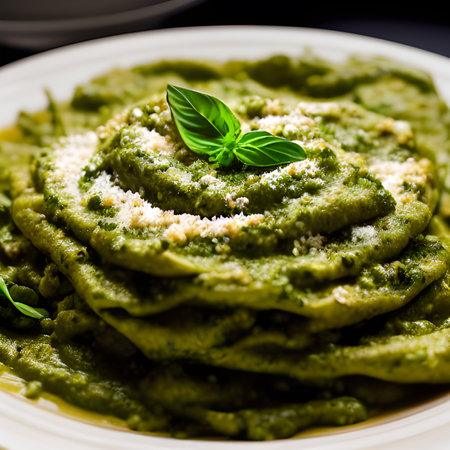 pesto alla genovese served on plate ingredients parmesan basil pine nuts food picture wallpaper, photos,の素材