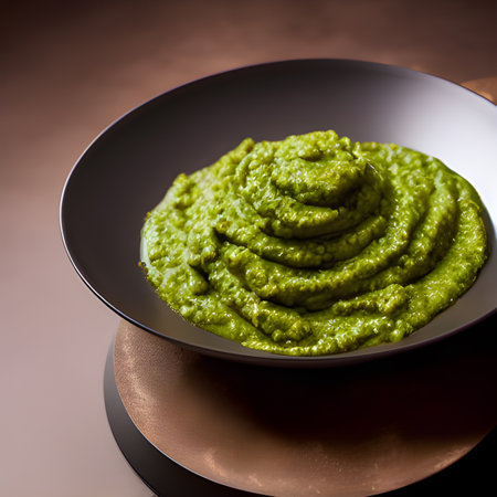 pesto alla genovese served on plate ingredients parmesan basil pine nuts food picture wallpaper, photos,の素材