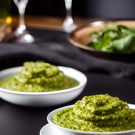 pesto alla genovese served on plate ingredients parmesan basil pine nuts food picture wallpaper, photos,の素材