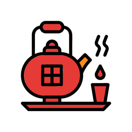 Teapot icon colored outline red orange colour chinese new year vector element and symbol perfect.のイラスト素材