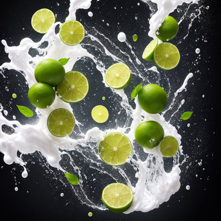 fruits lemon explode with huge particles splashing on the airの素材