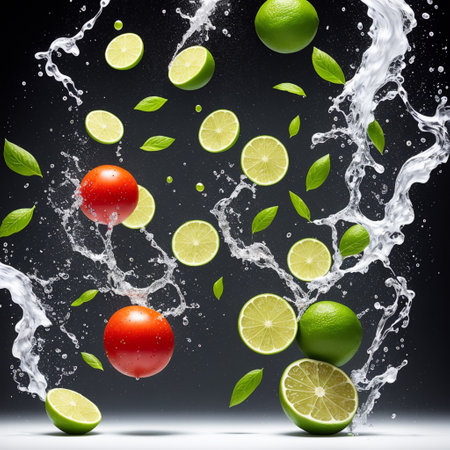 fruits lemon explode with huge particles splashing on the airの素材