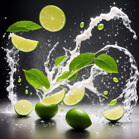fruits lemon explode with huge particles splashing on the airの素材