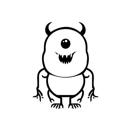 Monster alien Icon hand draw black colour logo vector element and symbol perfect.のイラスト素材