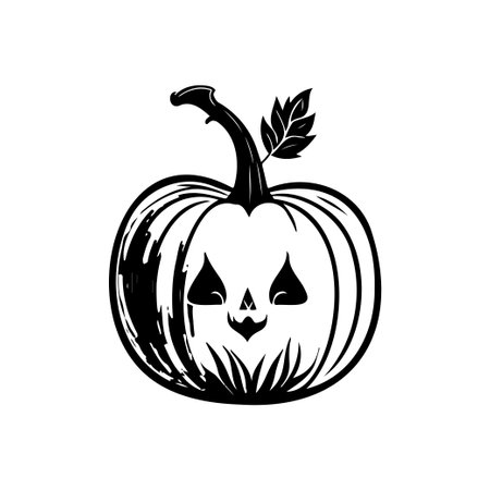 Pumpkin Icon hand draw black colour halloween logo vector element and symbol perfect.のイラスト素材