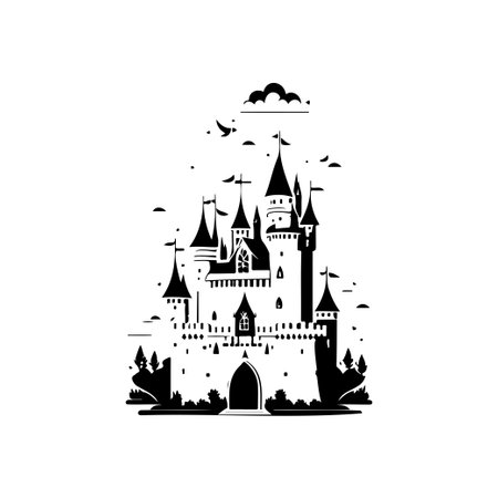 Castle Icon hand draw black colour halloween logo vector element and symbol perfect.のイラスト素材
