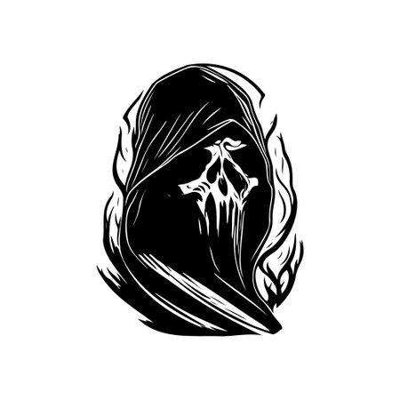 Reaper Icon hand draw black colour halloween logo vector element and symbol perfect.のイラスト素材