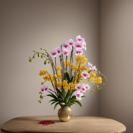 Floral pot realistic wallpaper design photoの素材
