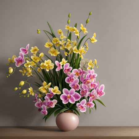 Floral pot realistic wallpaper design photoの素材