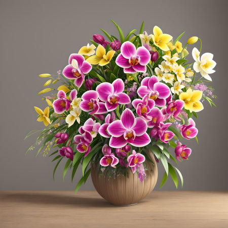 Floral pot realistic wallpaper design photoの素材