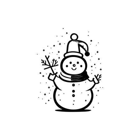 Snowman Icon hand draw black colour christmas logo vector element and symbol perfect.のイラスト素材