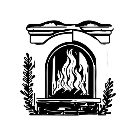 Fireplace Icon hand draw black colour christmas logo vector element and symbol perfect.のイラスト素材