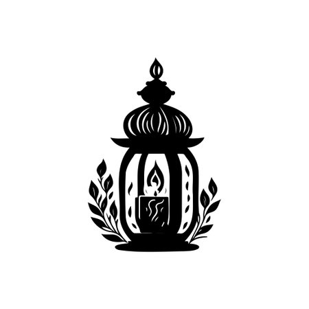 Lantern Icon hand draw black colour diwali logo vector element and symbolのイラスト素材