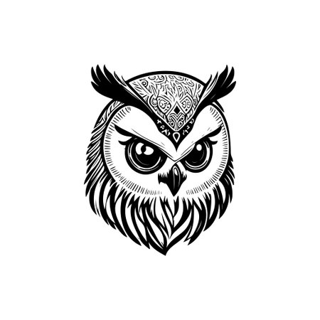 Owl Icon hand draw black colour day of the dead logo vector element and symbolのイラスト素材
