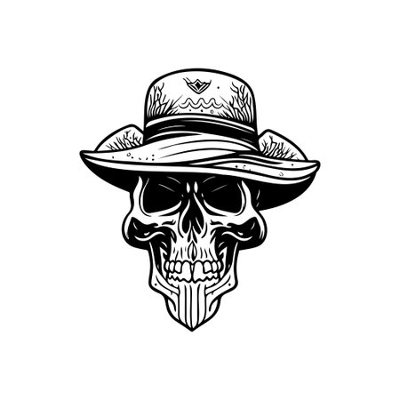 Skull hat Icon hand draw black colour day of the dead logo vector element and symbolのイラスト素材