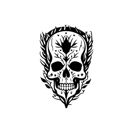 Skull Icon hand draw black colour day of the dead logo vector element and symbolのイラスト素材