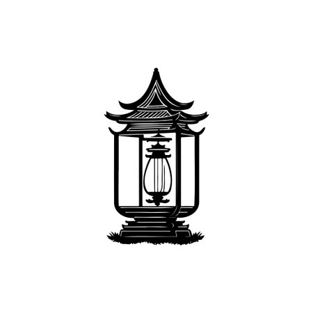 Lantern Icon hand draw black colour chinese new year logo vector element and symbolのイラスト素材