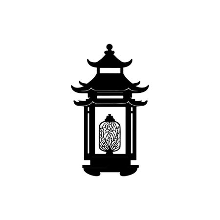 Lantern Icon hand draw black colour chinese new year logo vector element and symbolのイラスト素材