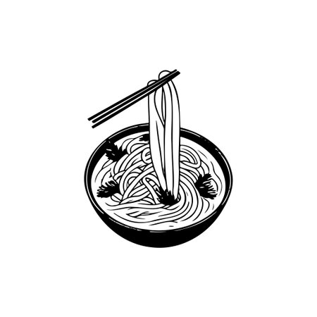 Noodle Icon hand draw black colour chinese food new year logo vector element and symbol