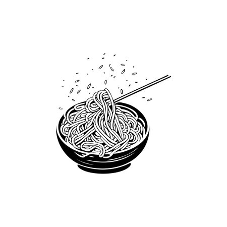 Noodle Icon hand draw black colour chinese food new year logo vector element and symbolのイラスト素材