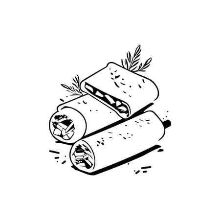 Roll cuisine Icon hand draw black colour chinese food new year logo vector element and symbolのイラスト素材