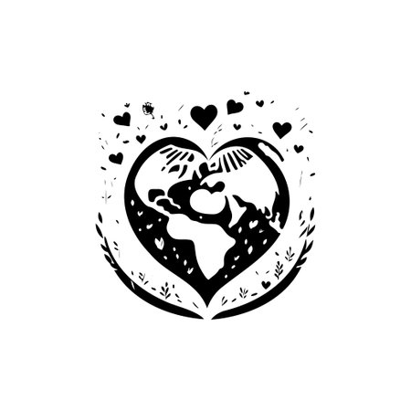 Earth heartIcon hand draw black colour world kindness day logo vector element and symbolのイラスト素材