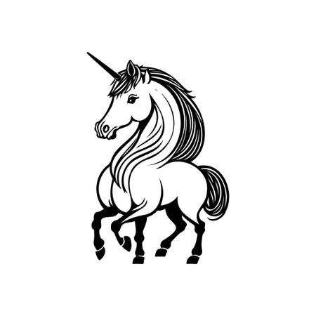 Unicorn Icon hand draw black colour mythical logo vector element and symbolのイラスト素材