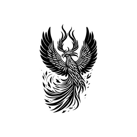 Phoenix Icon hand draw black colour mythical logo vector element and symbolのイラスト素材