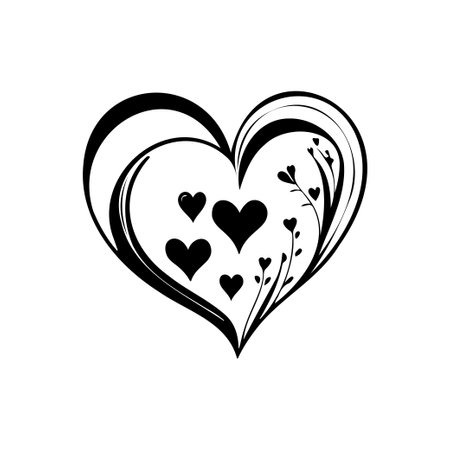 Love heart Icon hand draw black colour valentine logo vector element and symbolのイラスト素材
