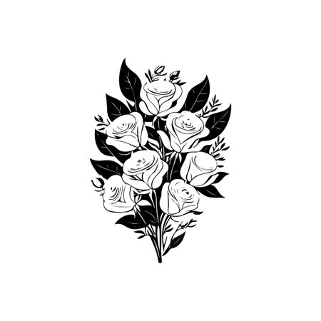Flower Icon hand draw black colour valentine logo vector element and symbolのイラスト素材