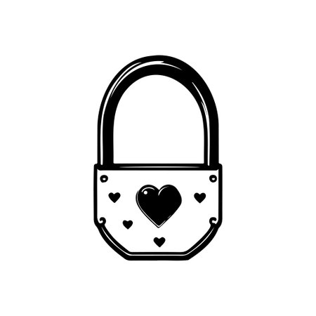 Padlock Icon hand draw black colour valentine logo vector element and symbolのイラスト素材