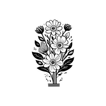 Flower Icon hand draw black colour woman day logo vector element and symbolのイラスト素材